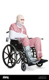 photo-of-a-man-with-various-injuries-wearing-striped-pyjames-and-sitting-C96T1B.jpg